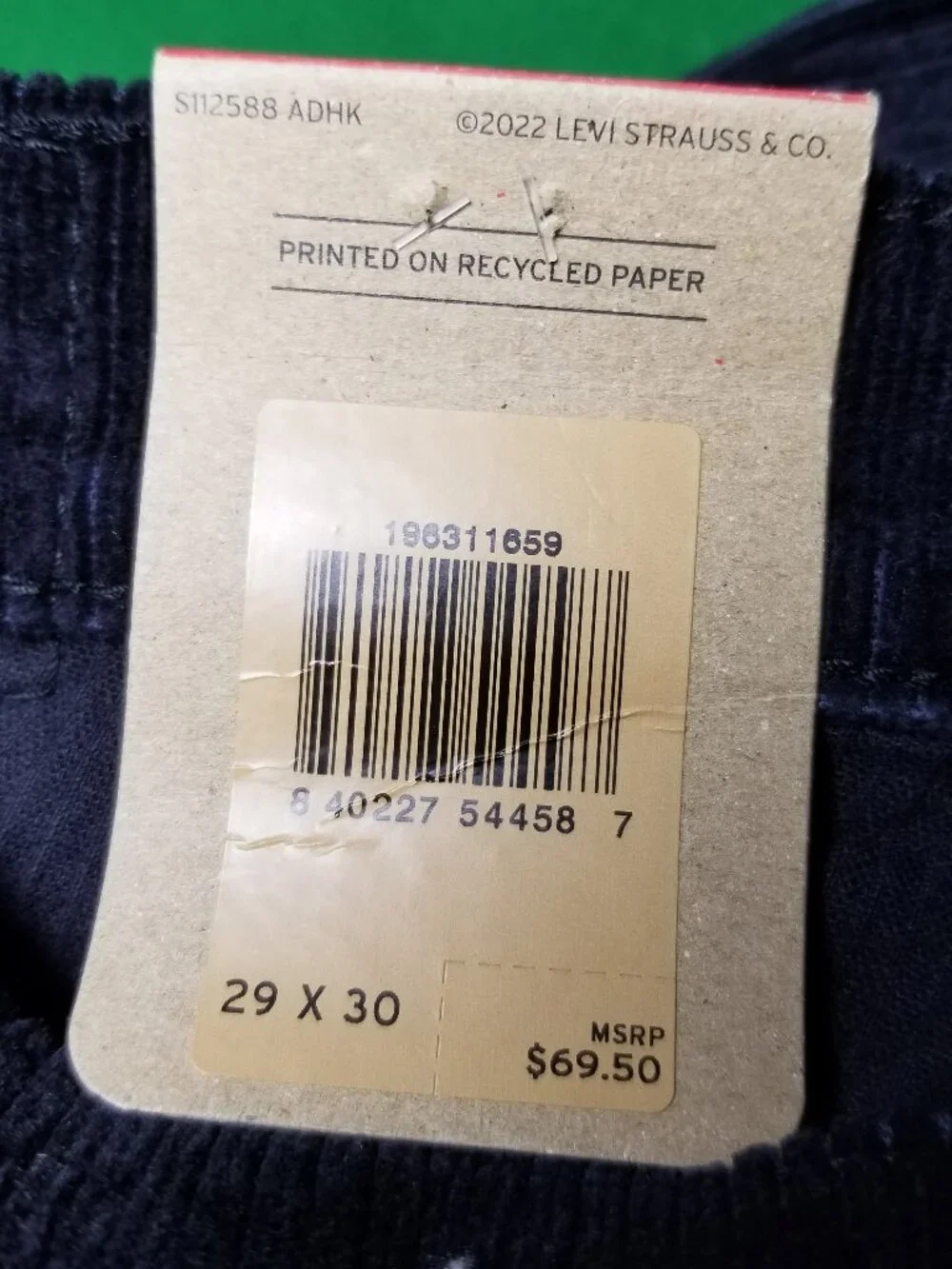 Levi's 314‎ Womens 29x30 Shaping Corduroy Straight Leg Black Pant Street NWT
